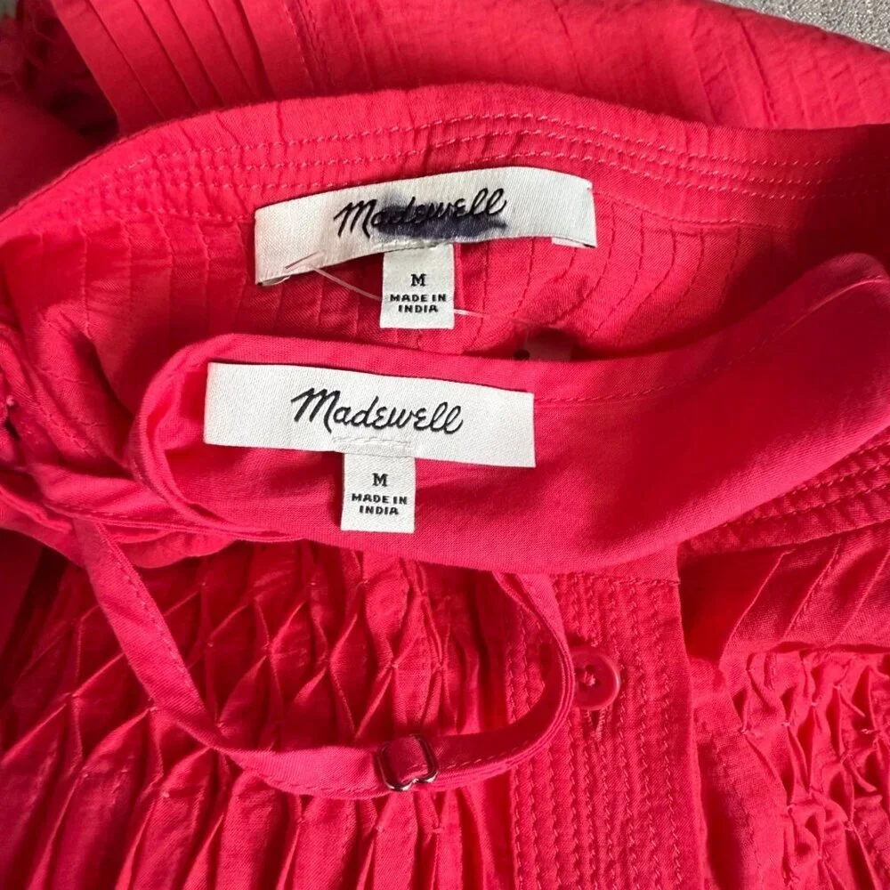 NWT Madewell Embroidered Donna Pleated Mini Dress Watermelon sz medium Pockets - Picture 6 of 16